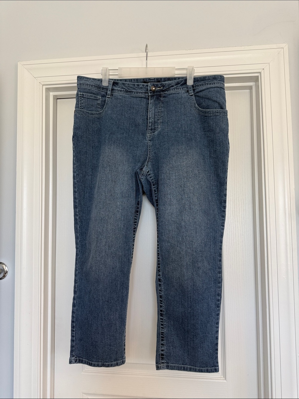Roz & Ali Womens Straight Leg Medium Wash Jeans Size 16 Embellished Pockets